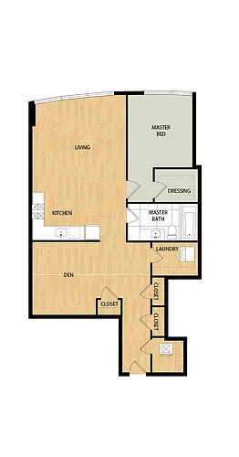 Floor plan Tower 1 Bed/1 Bath Den-Birch
