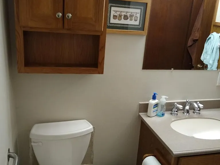 1 of 2 Storage units in bathroom