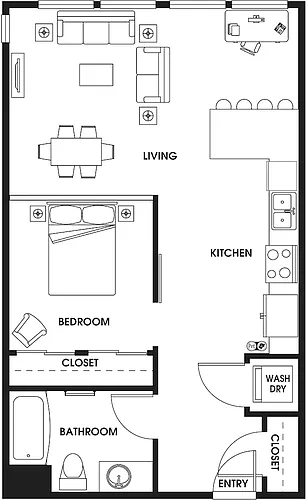 Floor plan U6 Open One Bed
