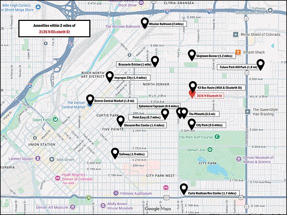 Map of amenities within 2 miles of the property