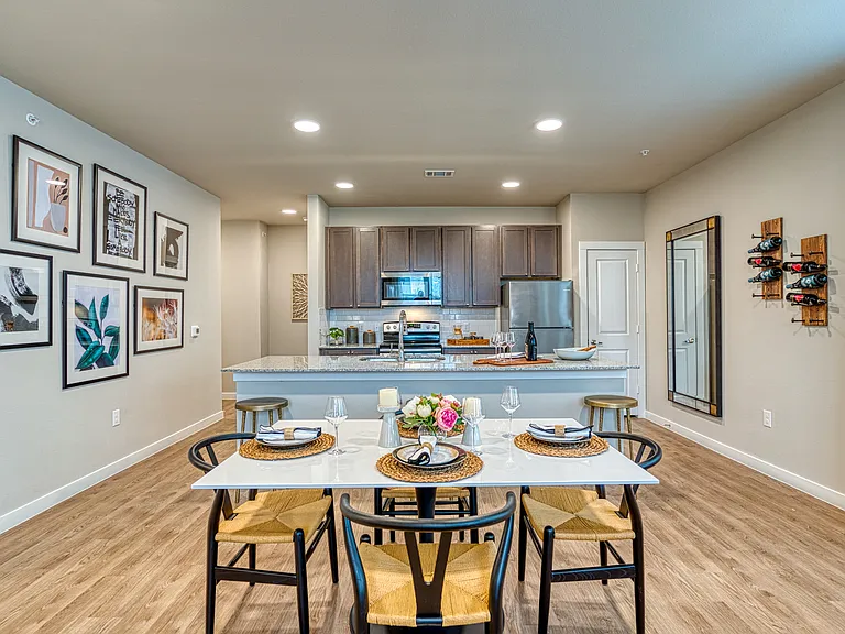 Modern Living Room and Gourmet Kitchen at The Hightone in Denton, TX