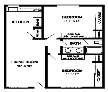 Floor plan 2 bedroom 1 bath