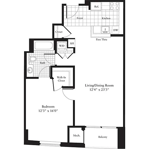 Floor plan 1 Bedroom K