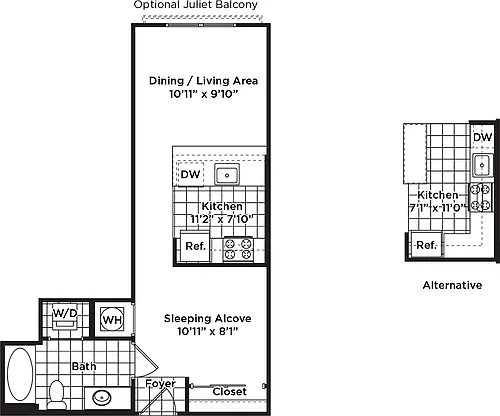 Floor plan Studio 1 Bath - S2