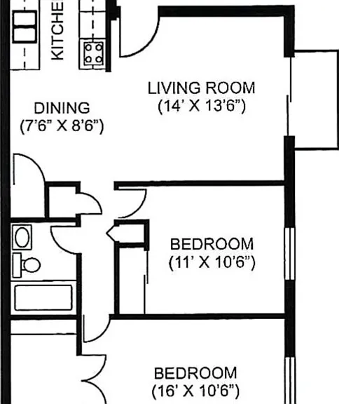 Large Two-Bedroom, Plan D