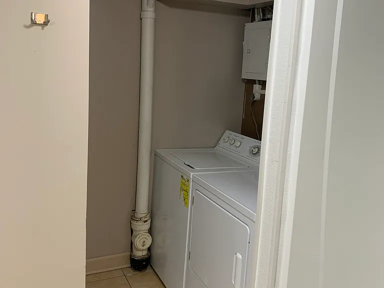 Laundry located in the basement bathroom.