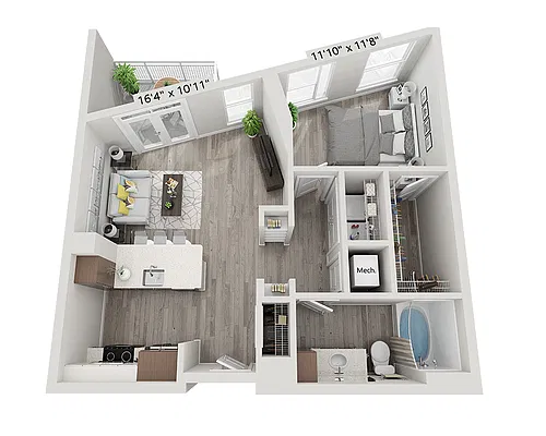 Floor plan One Bedroom A1E