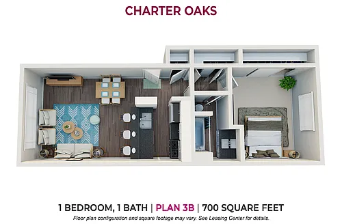 Floor plan One Bedroom Plan 3B