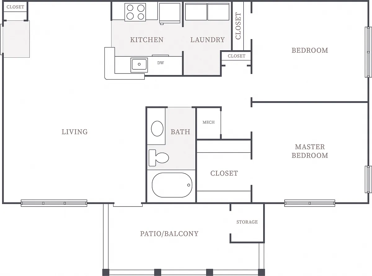 Floor plan 2 Bedroom 1 Bath