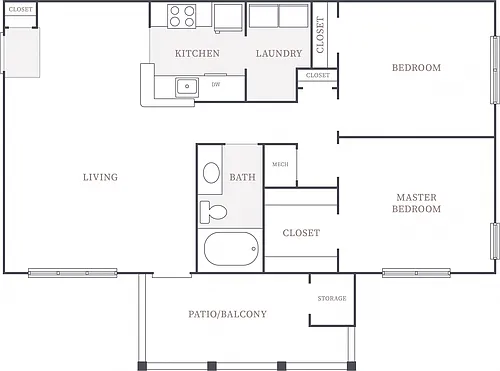 Floor plan 2 Bedroom 1 Bath