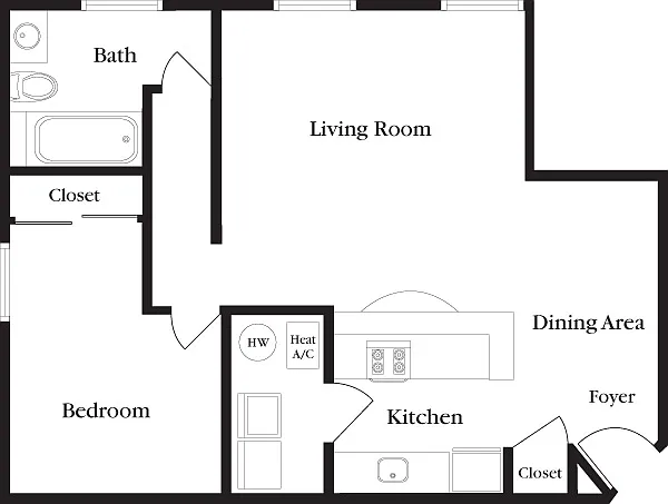 Floor plan C-A One Bedroom, One Bathroom