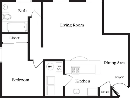 Floor plan C-A One Bedroom, One Bathroom
