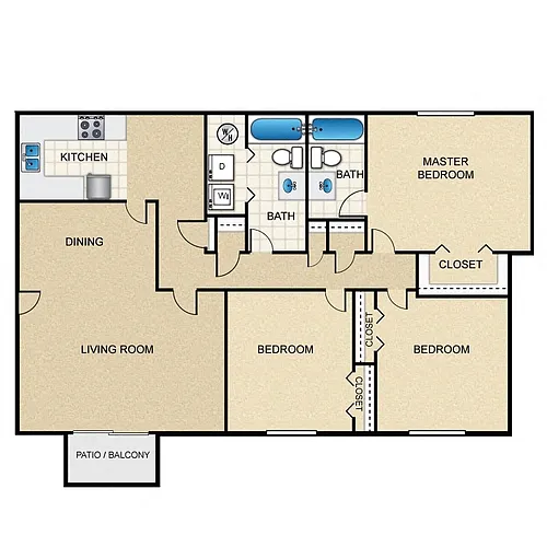 Floor plan 3 Bed, 2 Bath