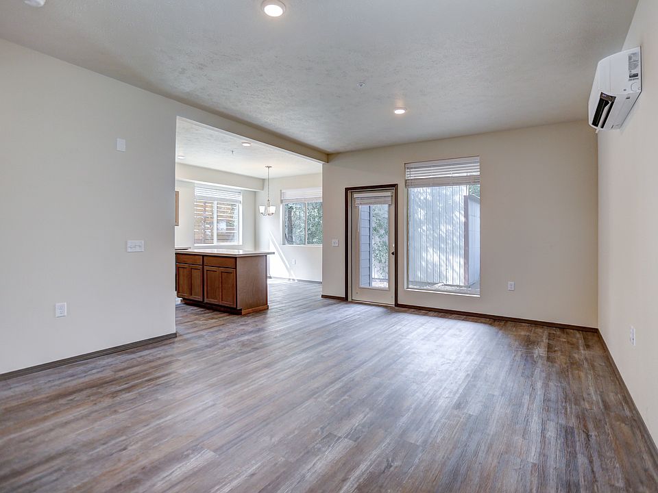 From the entryway - living space view of kitchen area and back patio