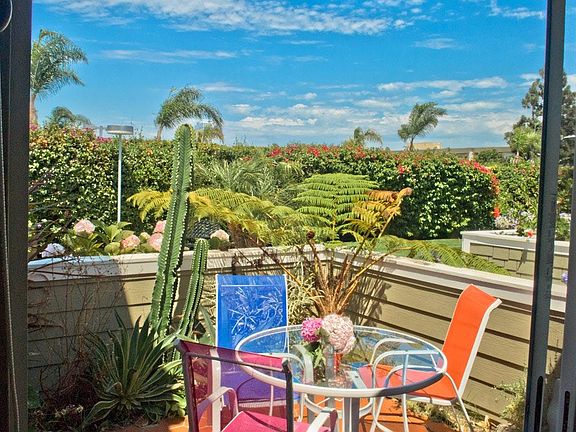 Patio saturated in sun and greenery