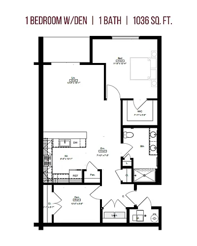 Floor plan 1 Bedroom w/ Den