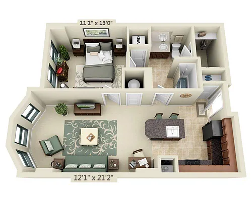 Floor plan One Bedroom A1F