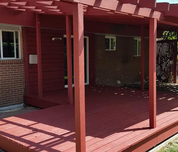 Back yard, deck.