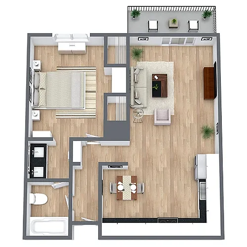Floor plan A2: 1 Bed 1 Bath