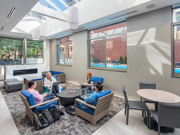 Study, relax and recharge in the sunny resident lounge