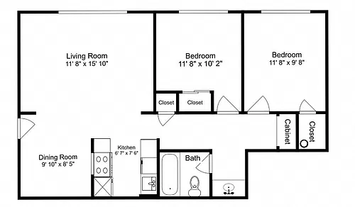 Floor plan Two Bedroom One Bath