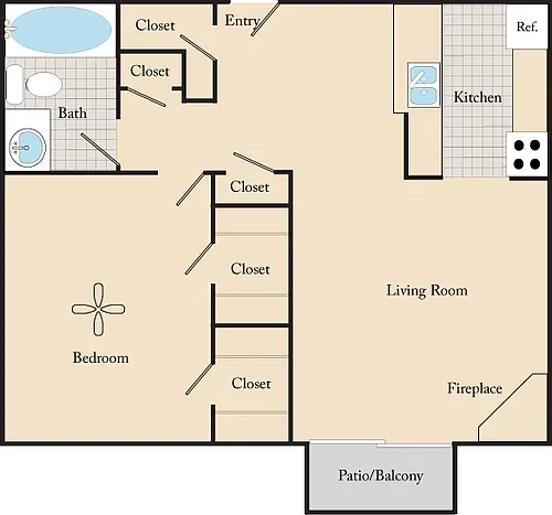 Floor plan 1 Bed, 1 Bath A1