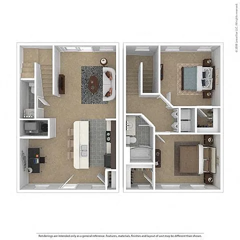 Floor plan Two Bedroom 1.5 Bath- 1,007 sqft