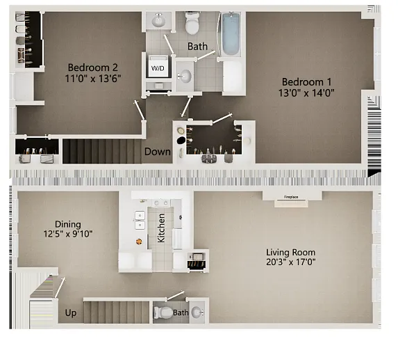 Floor plan 2 Bed 1.5 Bath - Townhome