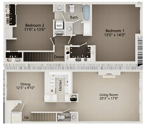 Floor plan 2 Bed 1.5 Bath - Townhome