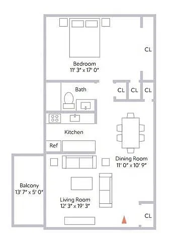 Floor plan A2-1BD/1BA