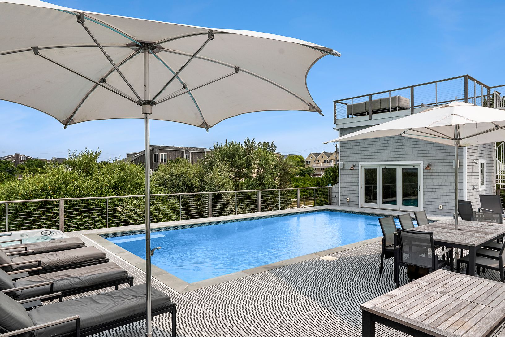 Gunite pool and pool house.