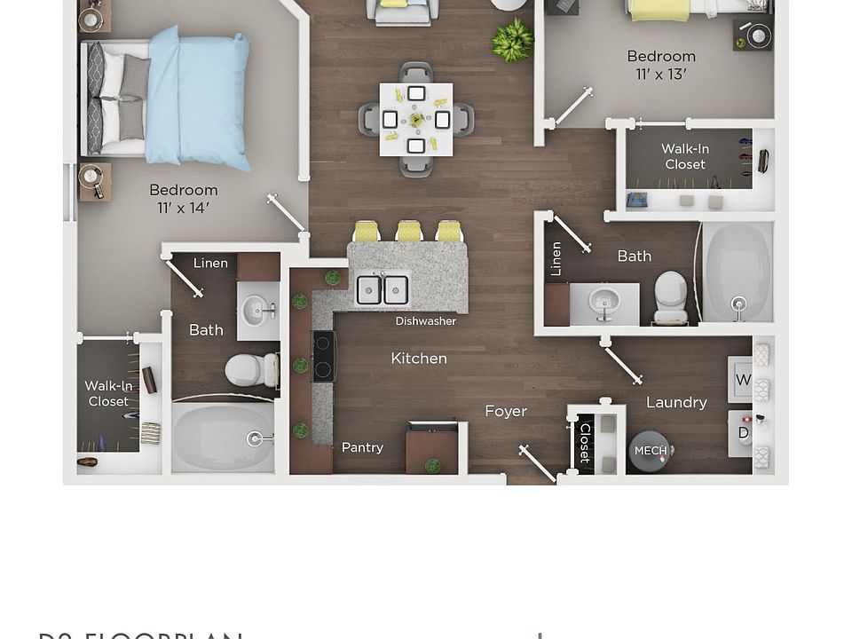 2-Bedroom / 2-Bathroom (D2 Floor Plan)