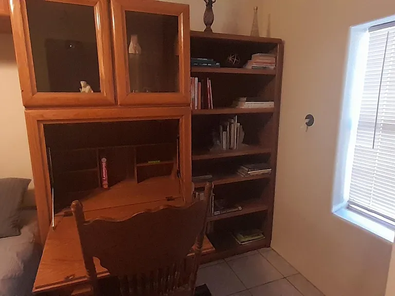 Drop down desk in the bedroom.