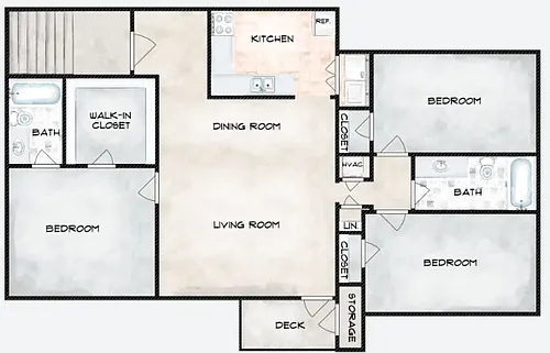 Floor plan Three Bedroom, Two Bath