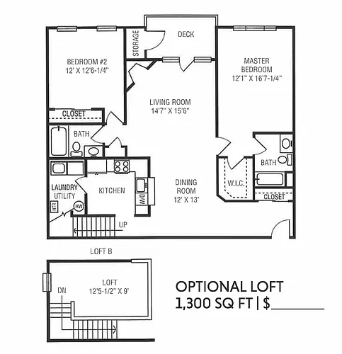 Floor plan Unit B 2x2+Loft