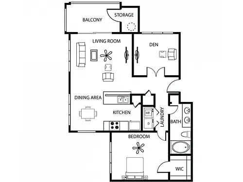 Floor plan Amber 3 - 1 Bedroom with Den