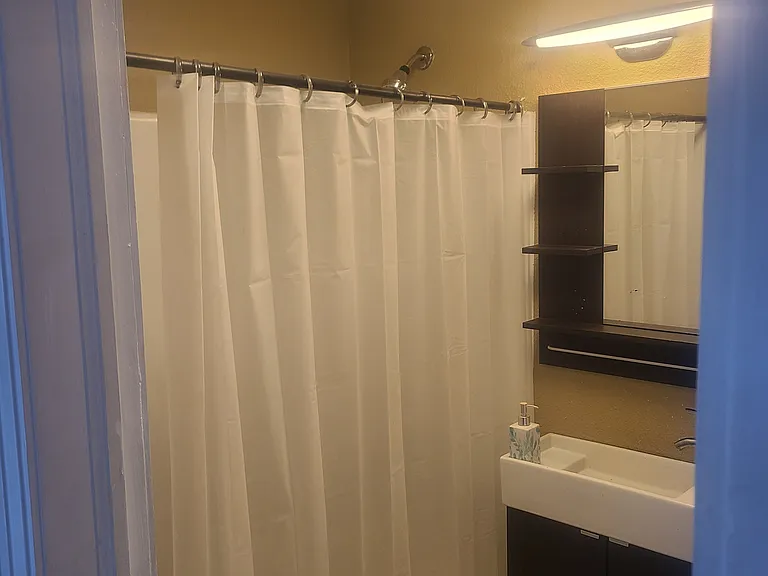 Shower with curtain closed
