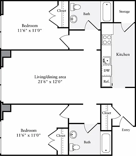 Floor plan The Lofts 2 Bedrooms BB