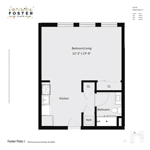 Floor plan 0 Bed 1 Bath - D (Skyline View)