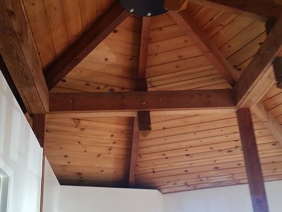This is the ceiling in the bedroom. A recently installed wood ceiling fan is not pictured.