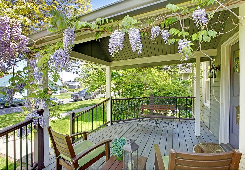 Wisteria framed front porch