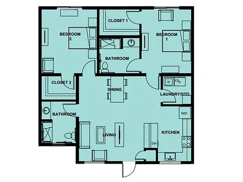 Floor plan 2 Bedroom/2 Bathroom