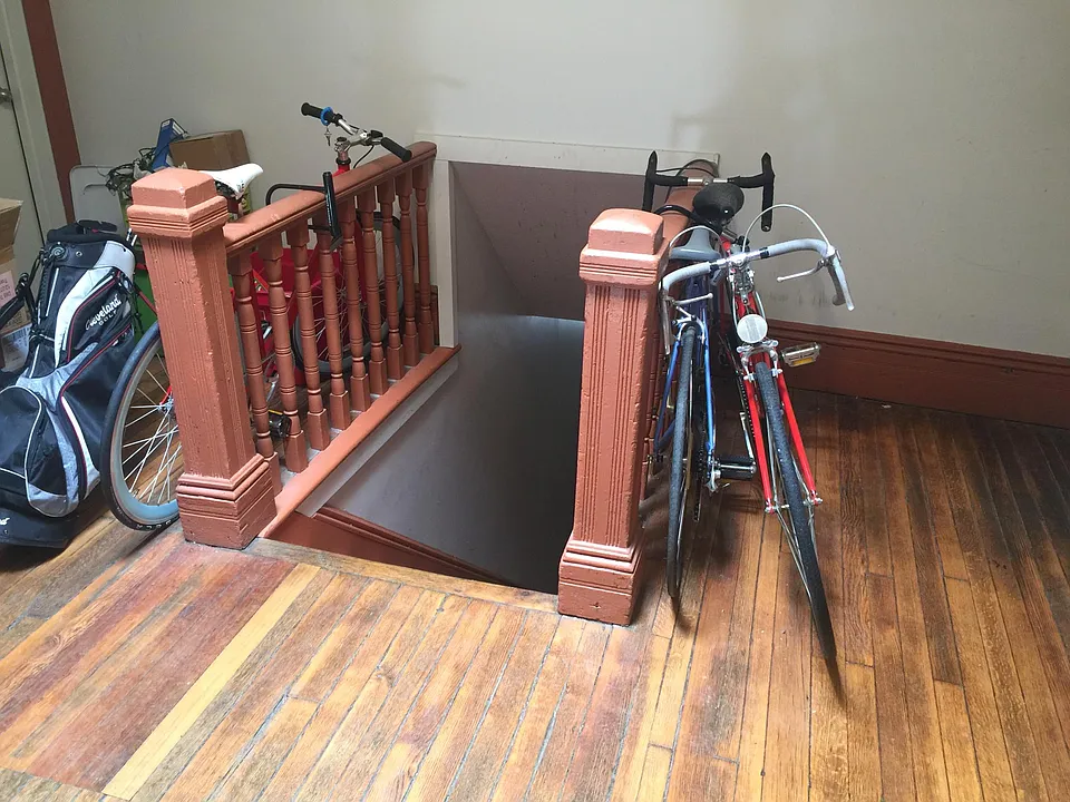 Landing provides storage for bikes.