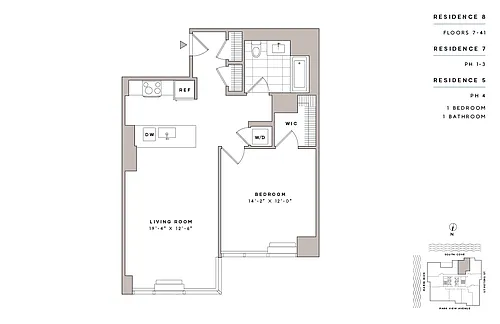 Floor plan 1 Bed1 Bath-A22