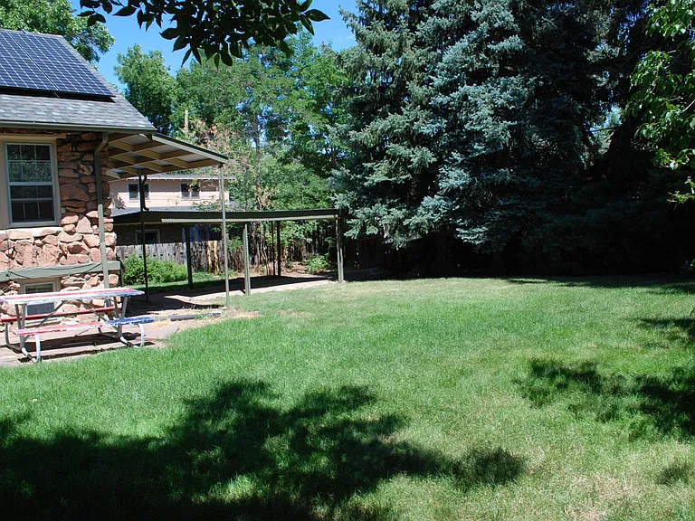 Backyard with carport in background