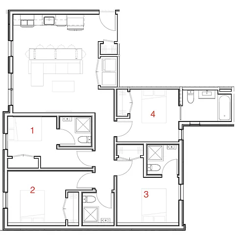Floor plan Private Bath - 4 Person Suite