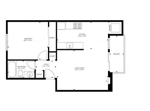 Floor plan 1 Bed / 1 Bath