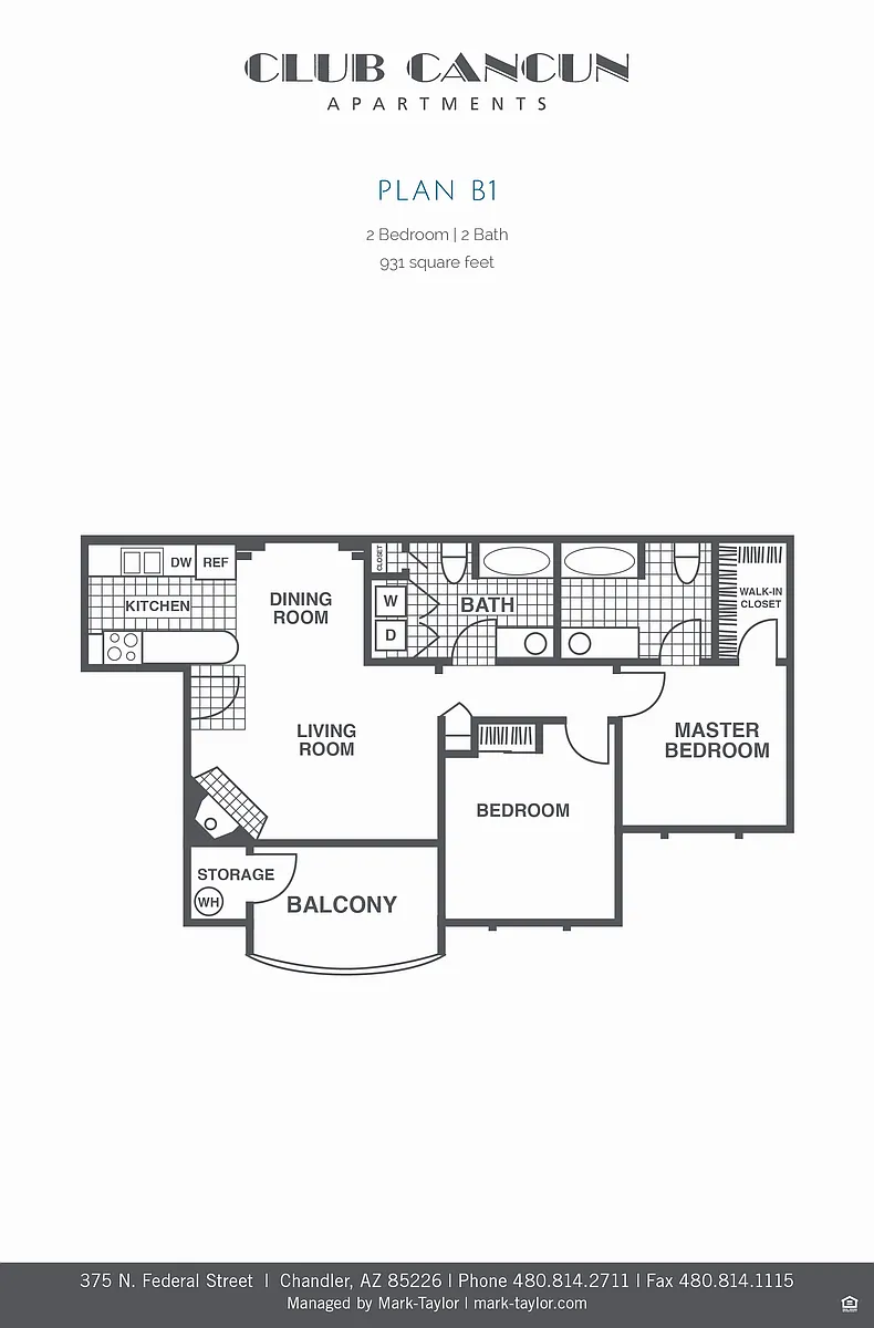 Floor plan Two Bedroom/Two Bath (b1-043)