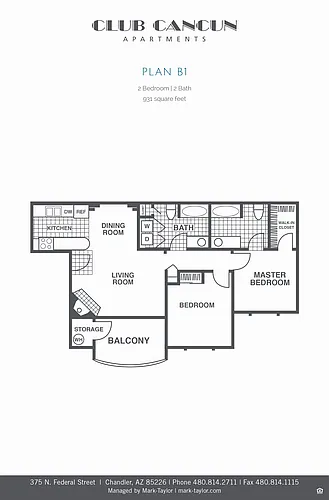 Floor plan Two Bedroom/Two Bath (b1-043)