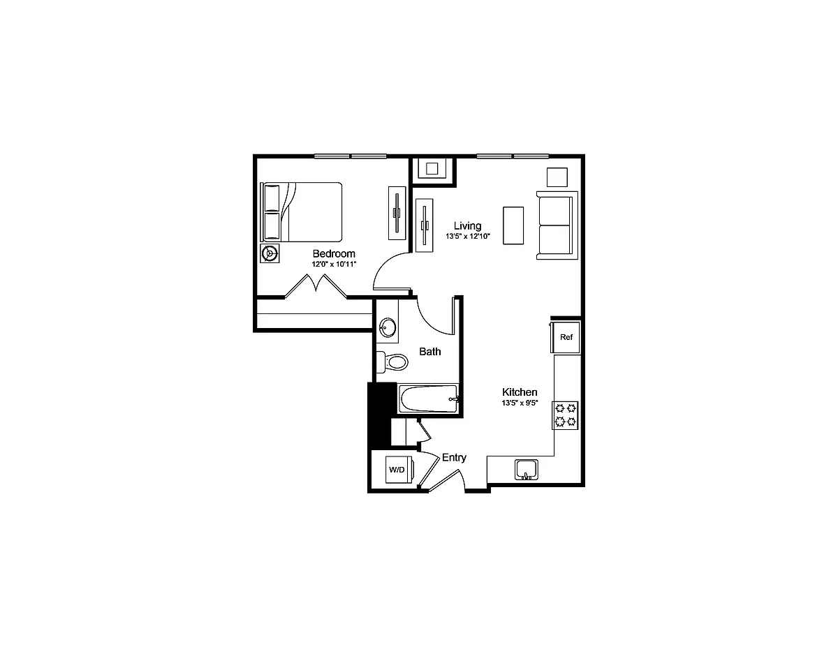 Floor plan 1 Bed/1 Bath-A2